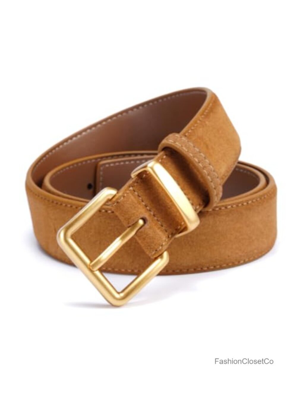Wide Suede Leather Belt Square Gold Alloy Buckle Casual Formal